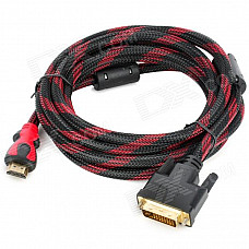 Gold-Plated HDMI Male to DVI 24 + 1 Male Connection Cable - Red + Black (3m)