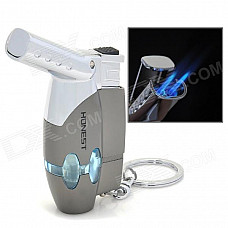 2000 Centigrade Windproof Blue Butane Jet Torch Lighter w / Keyring for Cigar - Silver + Dark Grey