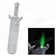 19 Ox-Head Pattern Sword Shape Waterproof Green Butane Jet Lighter - Silver