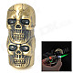 03 Creative Two Skull Pattern Waterproof Green Butane Jet Lighter w/ LED Light - Bronze