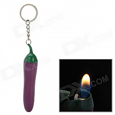 15 Creative Eggplant Shape Yellow Butane Jet Lighter w/ Keyring- Purple