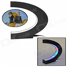 ZEA-CSS1 C Shape Electronic Magnetic Suspension Photo Frame w/ Built-in 4-LED - Black (EU Plug)