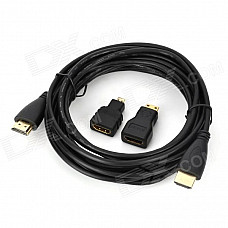 HDMI Male to Male HD Audio Video Connection Cable w/ Micro + Mini HDMI Adapter - Black (5m)