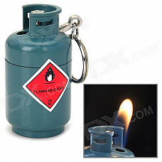 Cool Gas Jar Shape Butane Yellow Flame Lighter w/ Keychain - Grey Blue + Red + Black