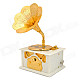 Retro Disc Turntable Phonograph Style Plastic Mechanical Music Box - White + Golden