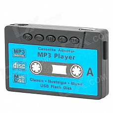 Retro Cassette Shape Mini USB Rechargeable MP3 Player w/ TF Card Slot - Black + Blue (16GB)