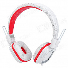 Kanen KM890 Wired Folding Stereo Headphones - White + Red (3.5mm Plug / 1.5m)