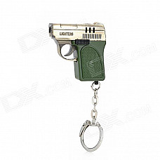 R5001C Mini Pistol Shaped Butane Lighter w/ Keychain - Golden + Blackish Green