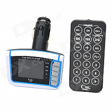 1.4" LCD Car FM Transmitter MP3 Player w/ Remote Controller - White + Blue + Black