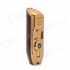 ZB528 Blue Flame Butane Jet Lighter w/ Opening Tool for Cigar - Golden + Brown