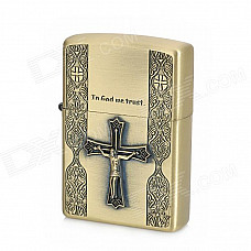 Litian JT2 Crucifixion of Jesus Pattern Zinc Alloy Kerosene Oil Lighter - Golden