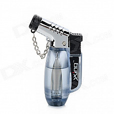 Windproof Butane Gas Jet Lighter w/ Keychain - Silver + Light Blue