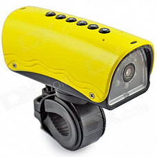 YDDVF Bike Mount 300KP Wide Angle Sports DVR Camcorder w/ TF / FM / Speaker / Flashlight - Yellow