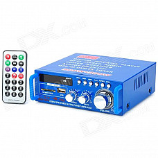AV-253 TDA7377 Digital 2-Channel Amplifier w/ FM / Remote Controller - Blue + Silver + Black