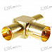 Gold Plated TV Aerial Socket 1-Female 2-Male T-Connector