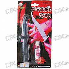 Plastic Bleeding Knife with Realistic Blood Gel for Halloween