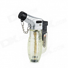 FS026 1300 Centigrade Windproof Blue Flame Butane Jet Torch Lighter - Translucent White + Silver