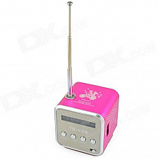 Mini Portable Media Player Speaker w/ TF / FM Radio / Retractable Antenna - Pink + Silver