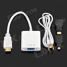 3-in-1 Micro HDMI / Mini HDMI / HDMI to VGA + 3.5mm Audio Video Adapter - White + Black