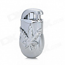 Leaf Pattern Switchable Double Flame Butane Jet Windproof Lighter - Silver