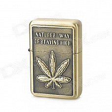 LiTian 01A Fashion Leaf Pattern Yellow Flame Oil Lighter - Bronze