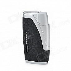 2000 Centigrade Double Blue Flame Butane Jet Lighter - Black + Silver