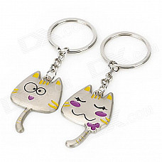 Cute Cartoon Cat Lovers Style Zinc Alloy Keychain - Silver (2 PCS)
