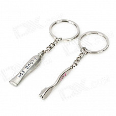 Creative Toothpaste and Toothbrush Style Zinc Alloy Keychain - Silver (2 PCS)