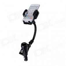 Multi-functional Car Holder w/ USB Car Charger for MP3 / MP4 / Cell Phone / GPS / PDA - Black