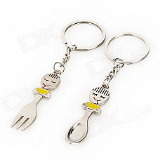 Mini Spoon and Fork Zinc Alloy Keychain - Silver (2 PCS)