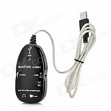 Guitar to USB Link Cable w/ 6.35mm Headphone Jack / 3m Audio Cable for PC / Mac Recording - Black