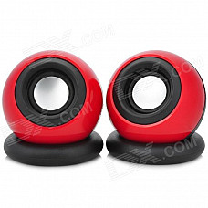 AW-214 USB Multimedia 3W x 2 Subwoofer Speakers for Laptop / Computer - Red + Black (Pair)