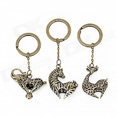 Stylish Skeleton Elephant / Deer / Zebra Shape Keychain Set - Coppery (3 PCS)