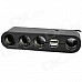 Dual-USB 1-to-4 Car Cigarette Lighter Power Socket - Black