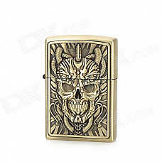 KANTAI Chain Skull Pattern Copper Zinc Alloy Kerosene Oil Lighter - Bronze