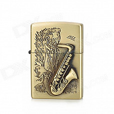 KANTAI Stylish Saxophone Pattern Relievo Copper Zinc Alloy Kerosene Oil Lighter - Bronze