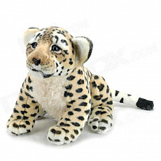 9530 Cute Cartoon Leopard Cat Style Stuffed Short Plush Doll Toy - Dark Brown + Black + Cream