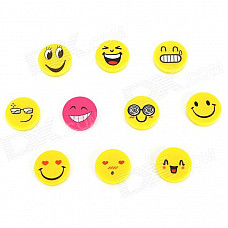 FUNI CT-6657 Cute Cartoon Face Pattern Round Magnet Stickers - Yellow + Deep Pink (10 PCS)