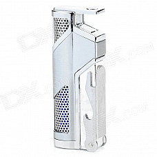 FS260 Zinc Alloy Windproof Blue Flame Butane Jet Lighter w/ Bottle Opener - Silver