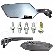 Merdia MPHJ001 Rhombus Style Motorcycle Anti-Glare Back Rearview Mirror - Black + Light Blue (Pair)