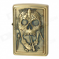 KANTAI Stylish Smocking Skull Pattern Relievo Copper Zinc Alloy Kerosene Oil Lighter - Bronze