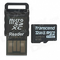 Transcend Micro SDHC / TF Memory Card w/ USB Card Reader - Black + White (32GB / Class 4)