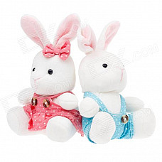 Cute Sweet Lovers Plush Rabbit Doll Toys - White + Pink + Blue (2 PCS)