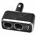 ShunWei SD-1909 Double Socket w/ USB Car Cigarette Lighter Splitter Charger - Black