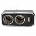 ShunWei SD-1909 Double Socket w/ USB Car Cigarette Lighter Splitter Charger - Black