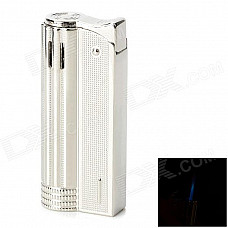 Classic Nostalgic Windproof Blue Flame Butane Gas Jet Lighter - Silver