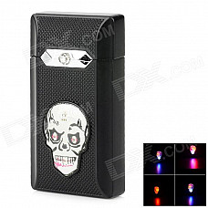 Windproof Colorful Flashing Light Skull Pattern Green Flame Butane Jet Lighter - Black (3 x LR41)