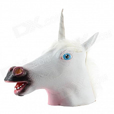 A-003 Party Cosplay Unicorn Latex Head Mask - White + Red