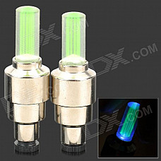 LED Flash Tyre Wheel Valve Cap Lamp for Car / Bicycle - Green + Silver + Translucent (2 PCS)