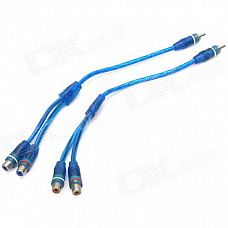 1 Male to 2 Female Car Audio Connection Cable - Blue (20cm / 2 PCS)